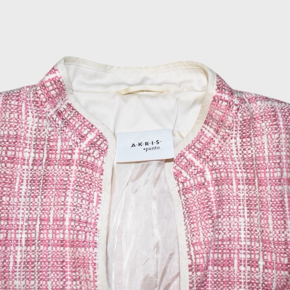 Akris Punto Tweed Knit Jacket Pink White Trimmed Blazer